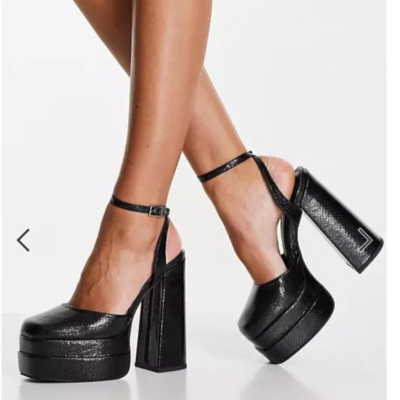 ASOS DESIGN Pluto platform heeled shoes in black snake - Picture 11 of 11